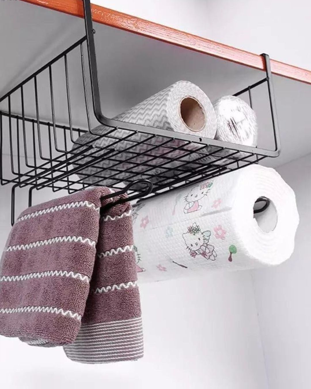 Under Shelf Storage Basket with Cup Holder