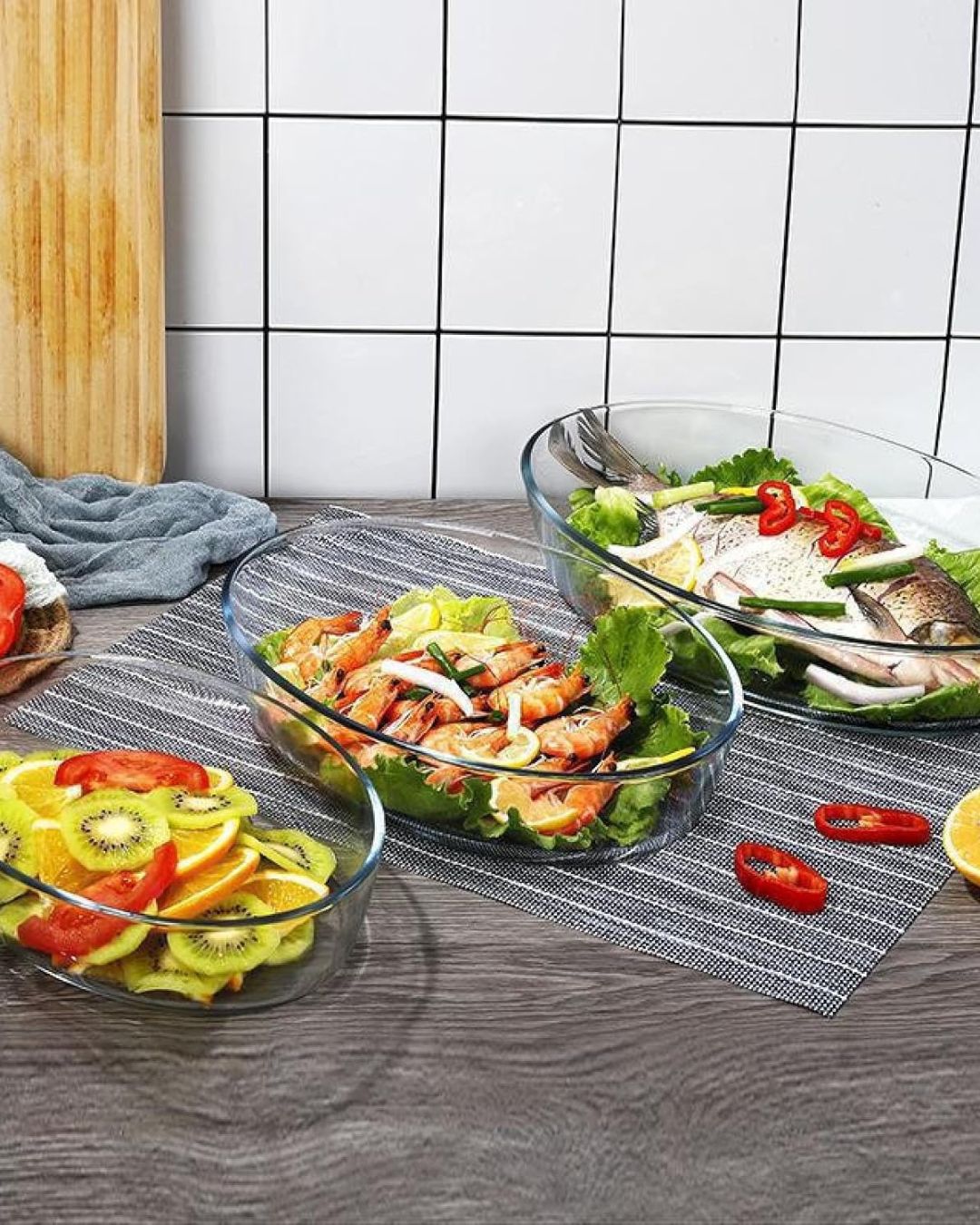 3 PCS Oval Borosilicate Glass Baking Dish