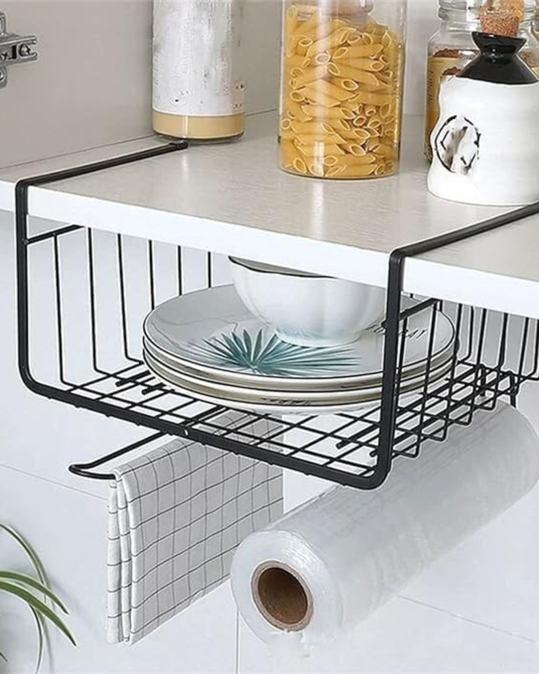 Under Shelf Storage Basket with Cup Holder
