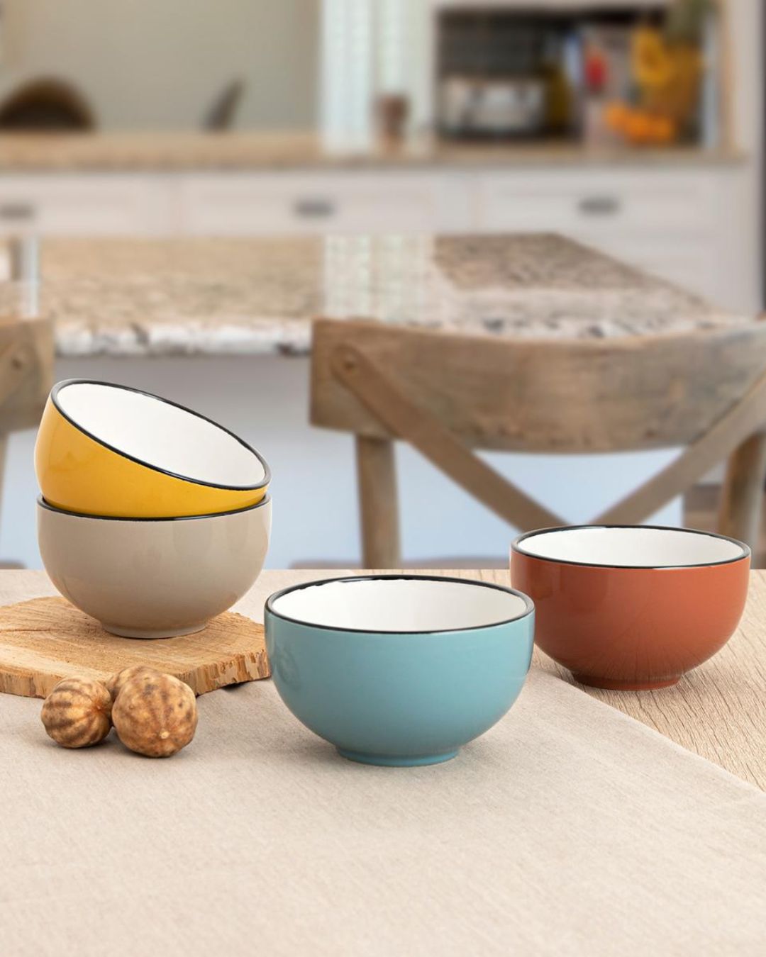 Colorful Round Bowl with Black Trim