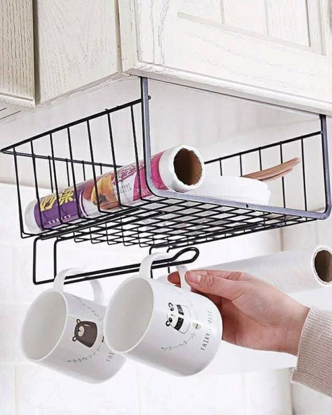 Under Shelf Storage Basket with Cup Holder