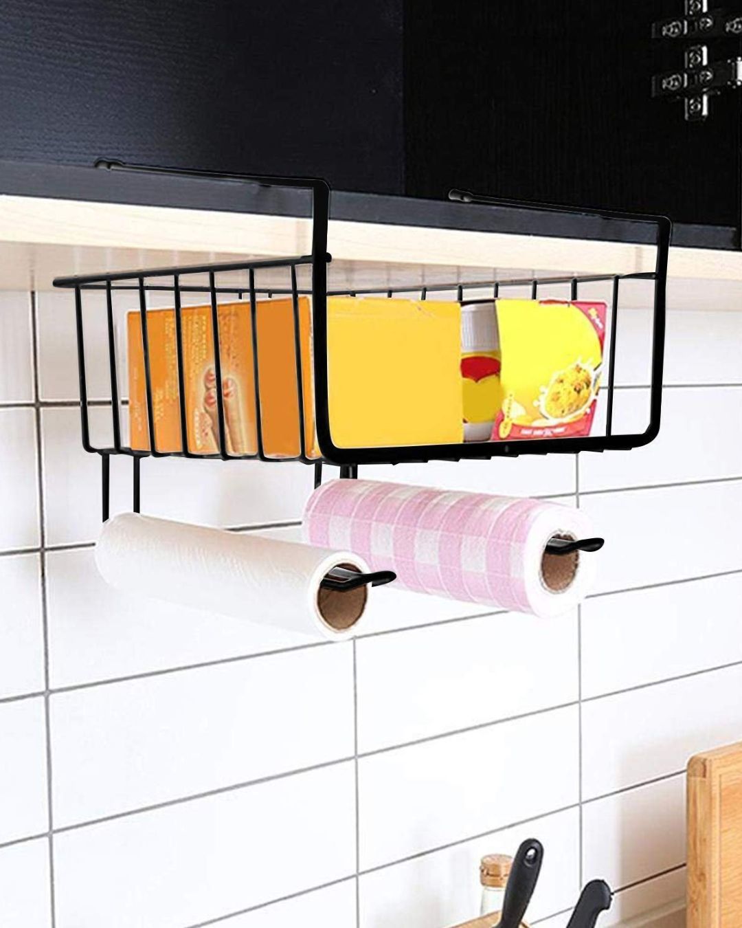 Under Shelf Storage Basket with Cup Holder