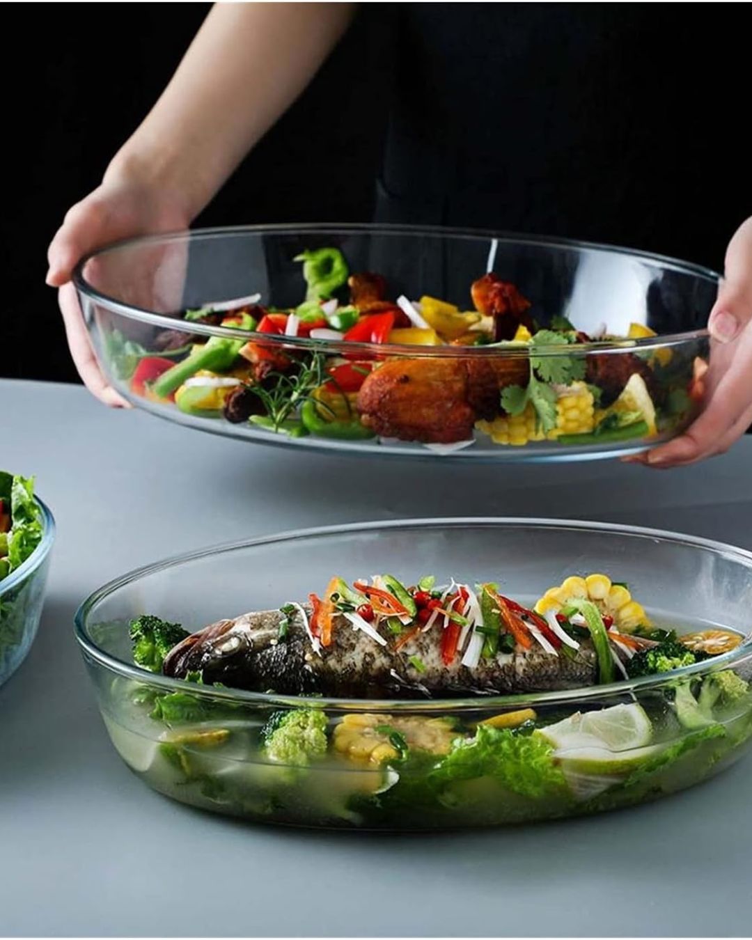 3 PCS Oval Borosilicate Glass Baking Dish