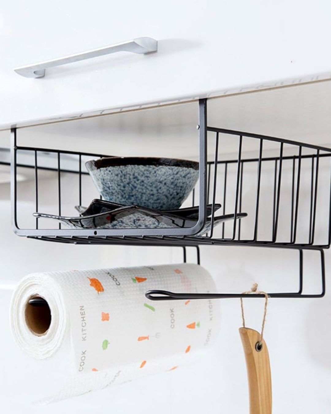 Under Shelf Storage Basket with Cup Holder