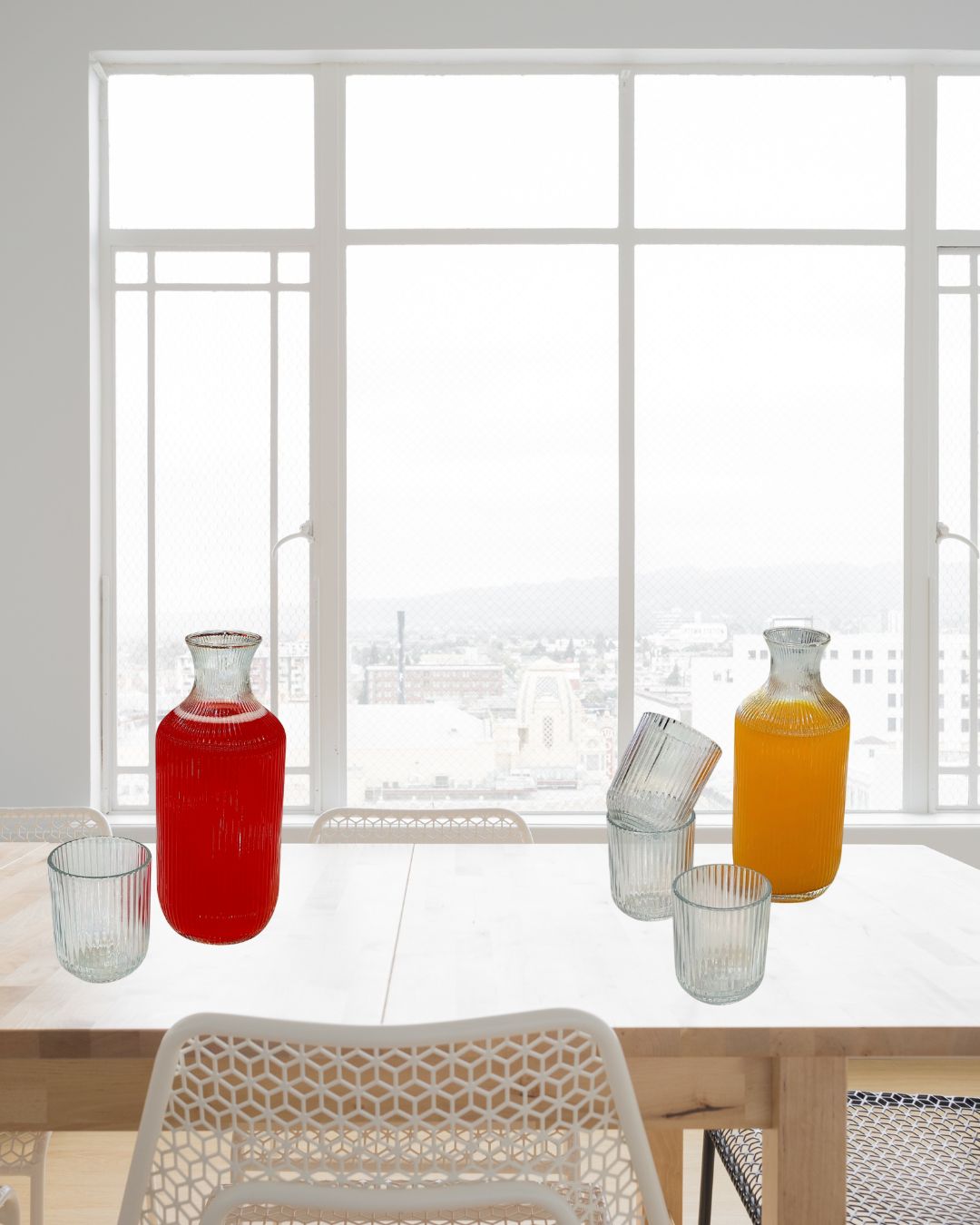 Vertical Stripe Jug Glass Set- 7 PCS