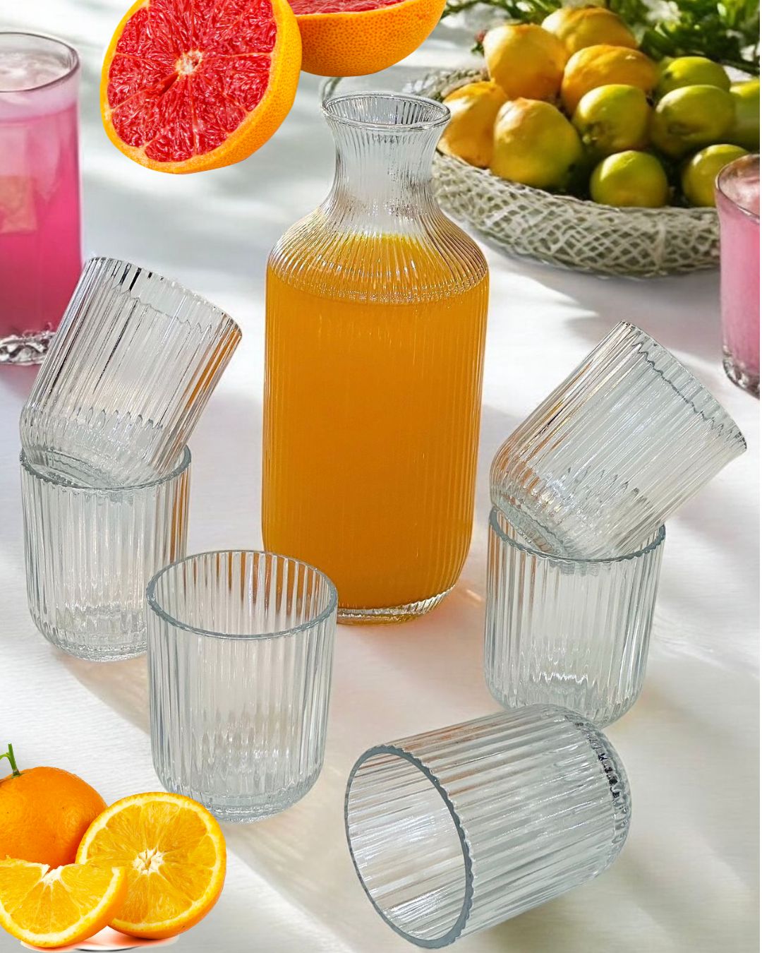 Vertical Stripe Jug Glass Set- 7 PCS