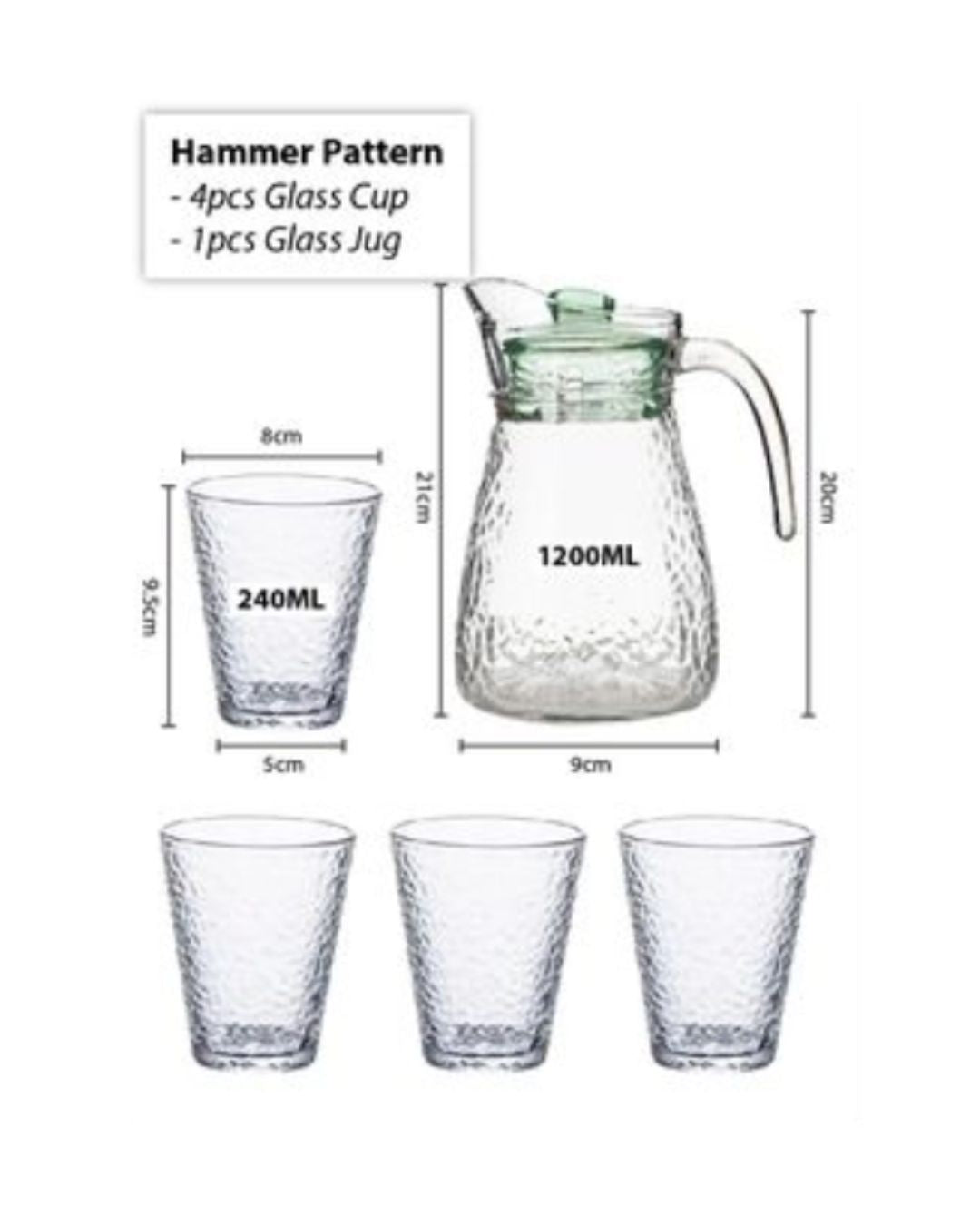 Textured Glass Jug and Tumbler Set of 5