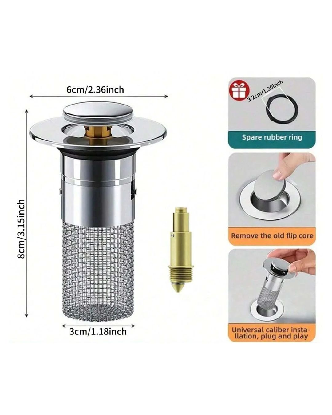 Stainless Steel Pop Up Sink Drain Filter