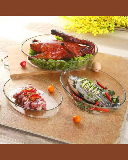 3 PCS Oval Borosilicate Glass Baking Dish