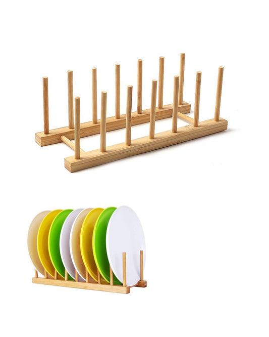 6-Compartments Bamboo Wooden Rack