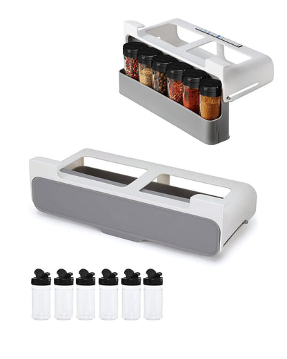 Retractable Spice Rack Organizer with 6 Jars