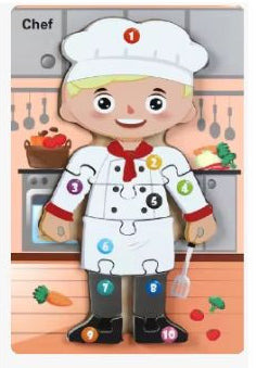 Toy figure of a chef with a kitchen background