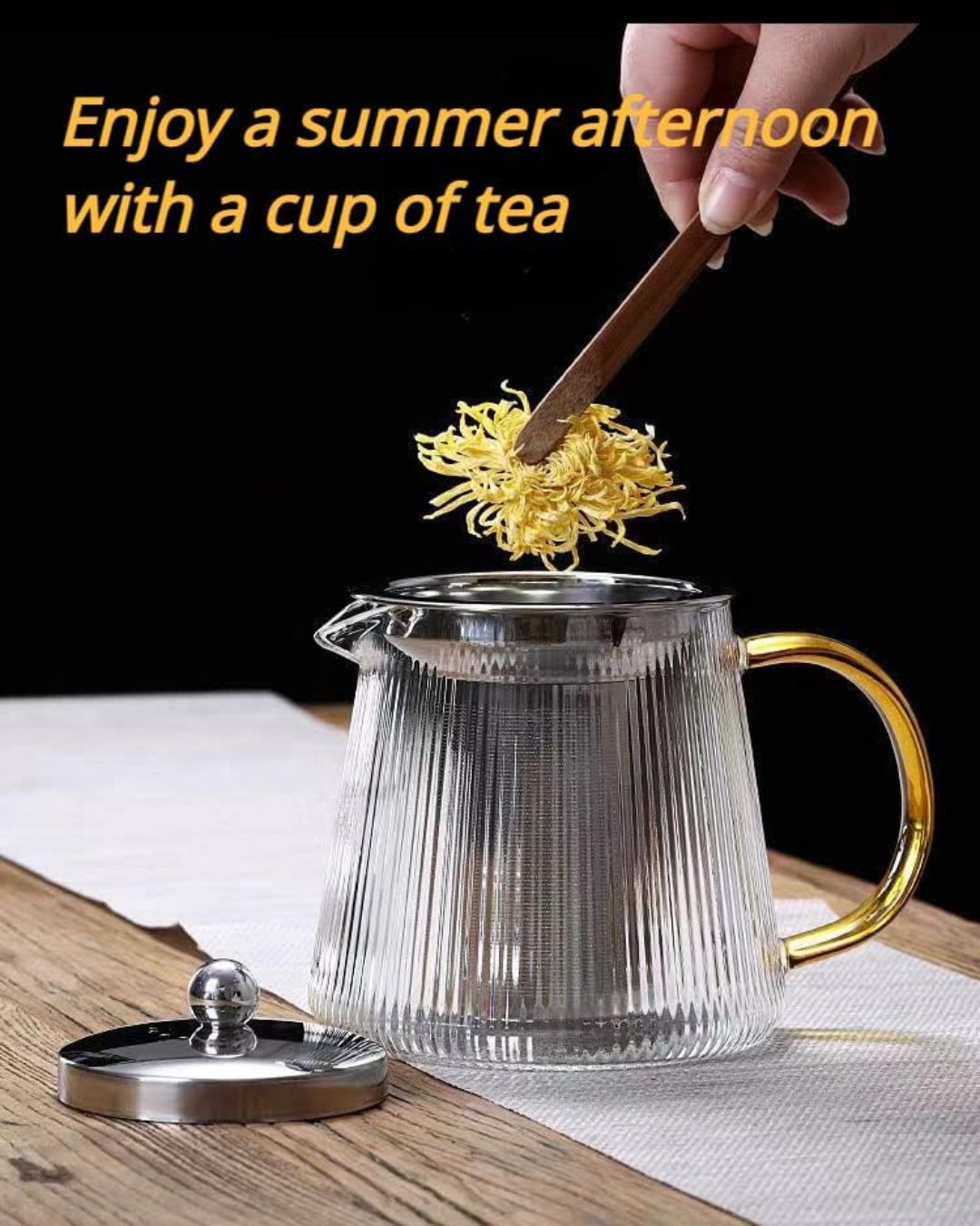 Borosilicate Glass Striped Teapot