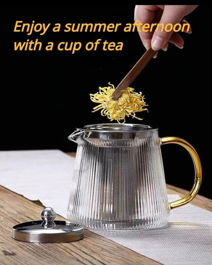 Borosilicate Glass Striped Teapot