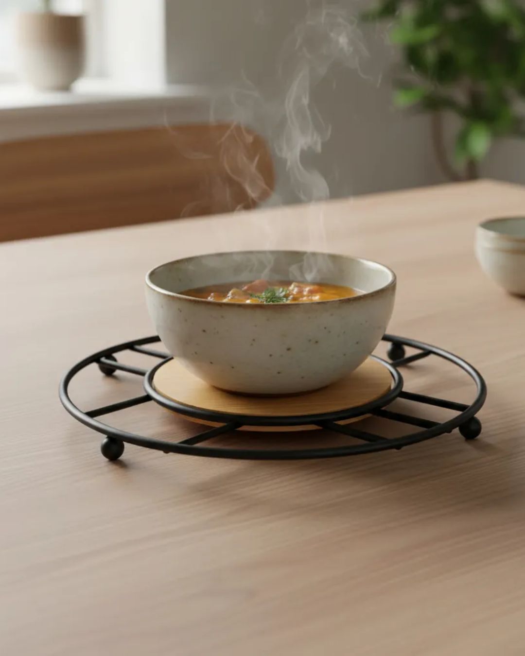 Metal Trivet with Wooden Centre