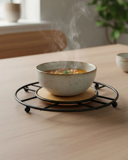 Metal Trivet with Wooden Centre