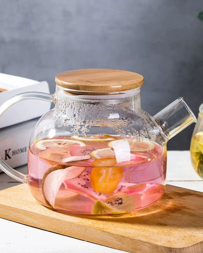High Borosilicate Glass Teapot with Infuser & Bamboo Lid