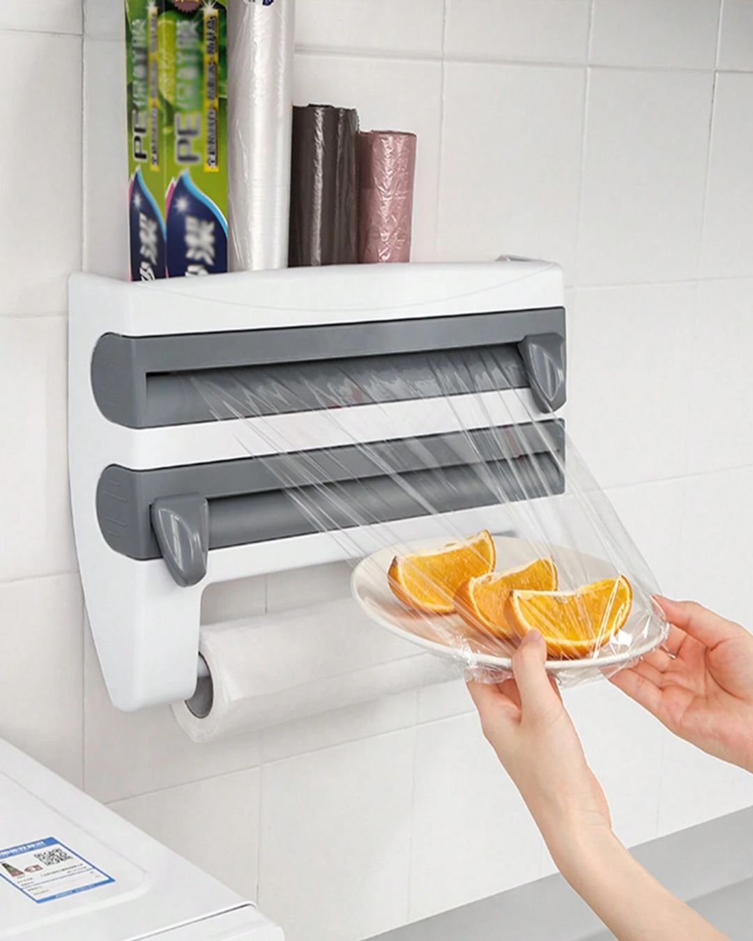 4 in 1 Wall-Mounted Plastic Cling Wrap Dispenser