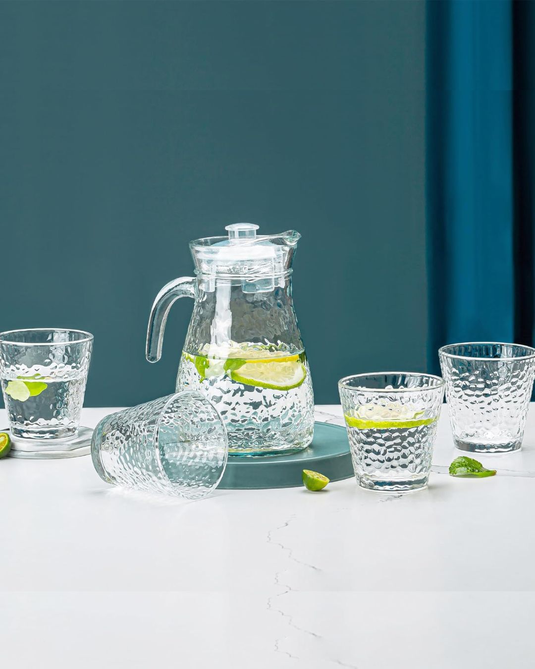 Textured Glass Jug and Tumbler Set of 5