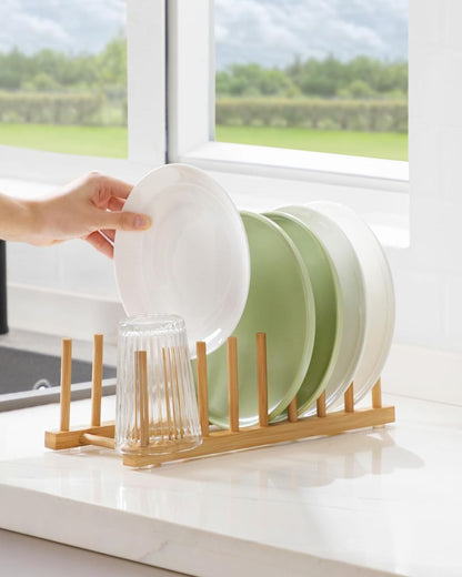 6-Compartments Bamboo Wooden Rack
