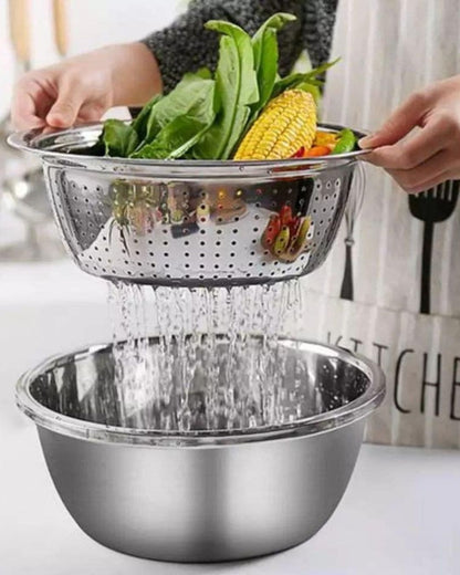 Multifunction Stainless Steel Basin with Strainer Set