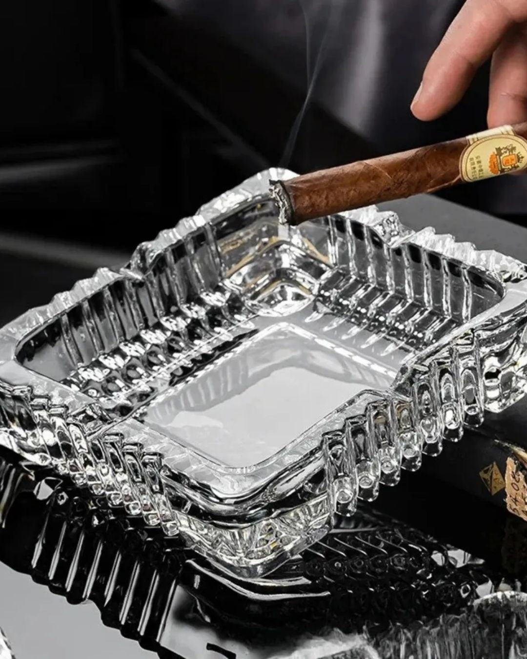 Square Crystal Glass Smoking Ashtray