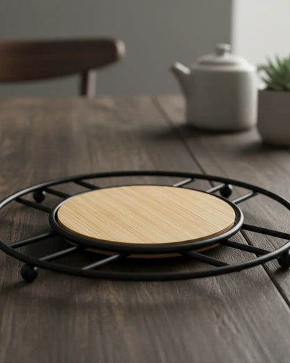Metal Trivet with Wooden Centre