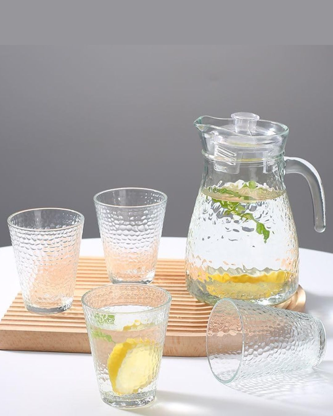 Textured Glass Jug and Tumbler Set of 5