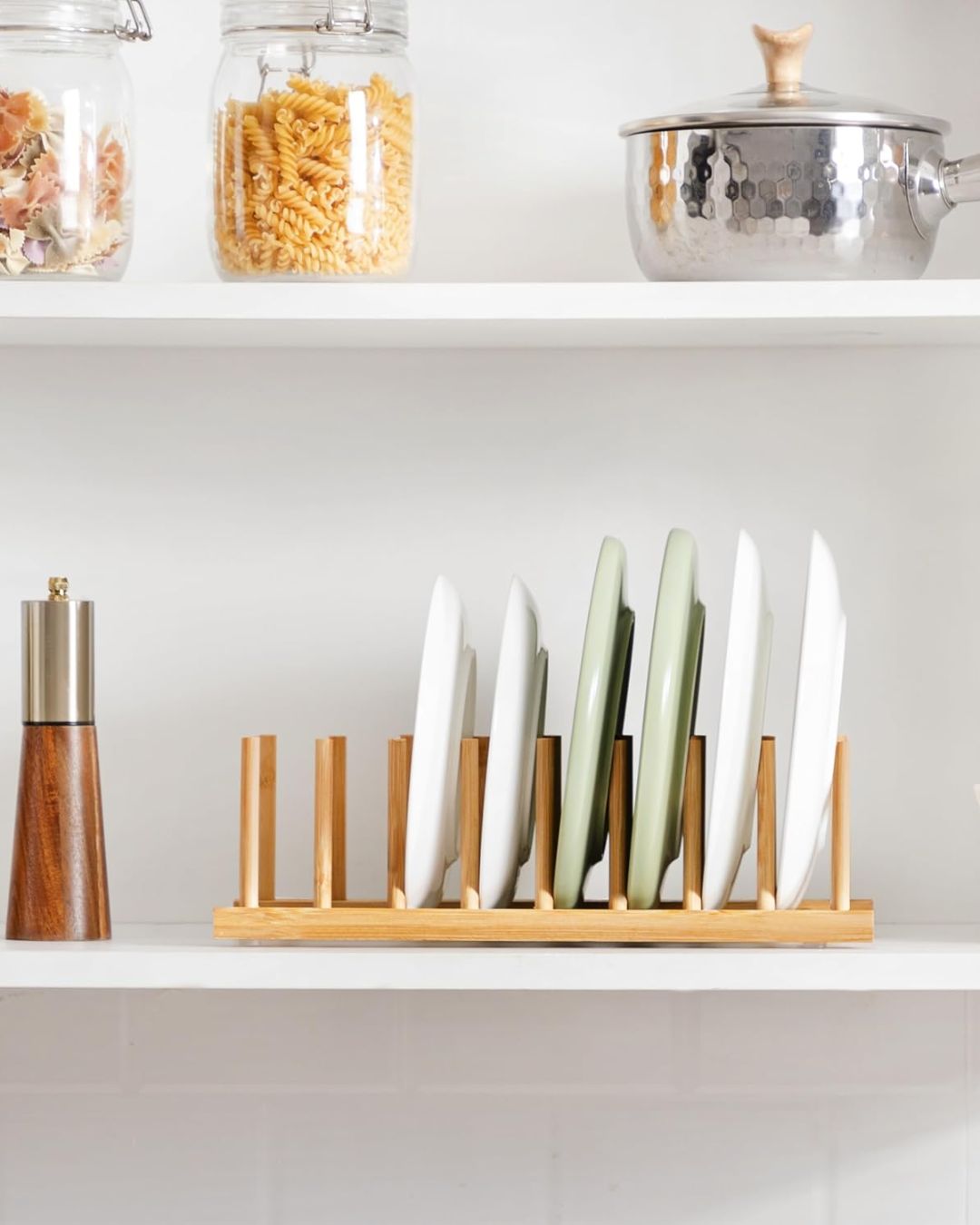 6-Compartments Bamboo Wooden Rack