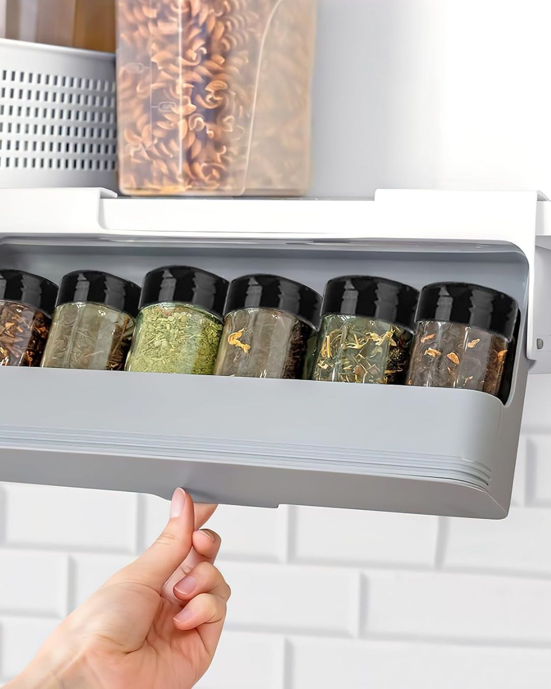 Retractable Spice Rack Organizer with 6 Jars