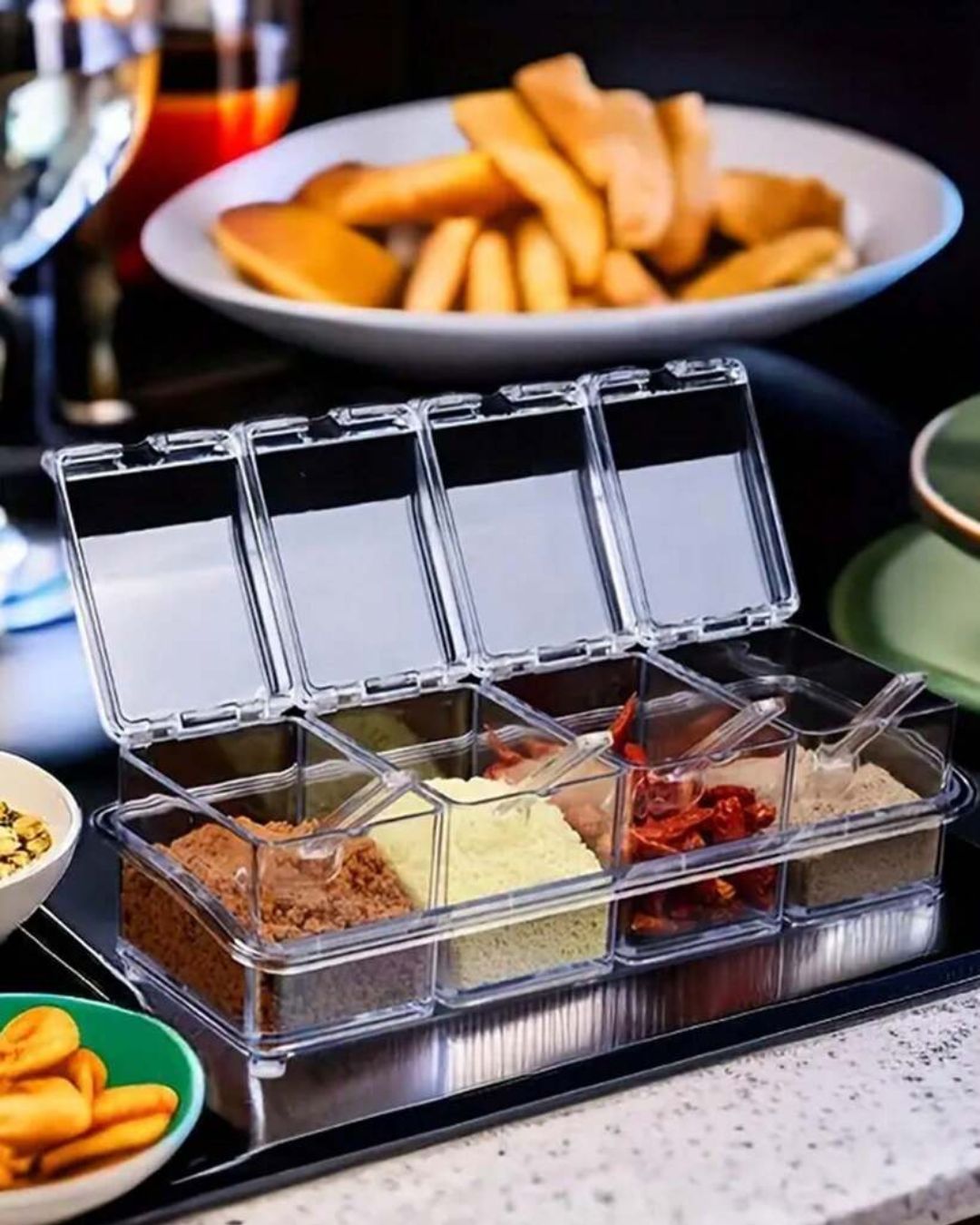 Transparent Spice Box Serving Set with Spoons
