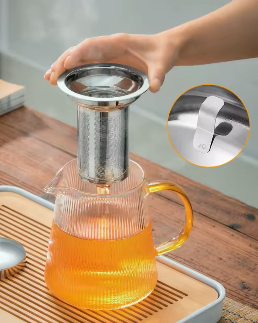 Borosilicate Glass Striped Teapot