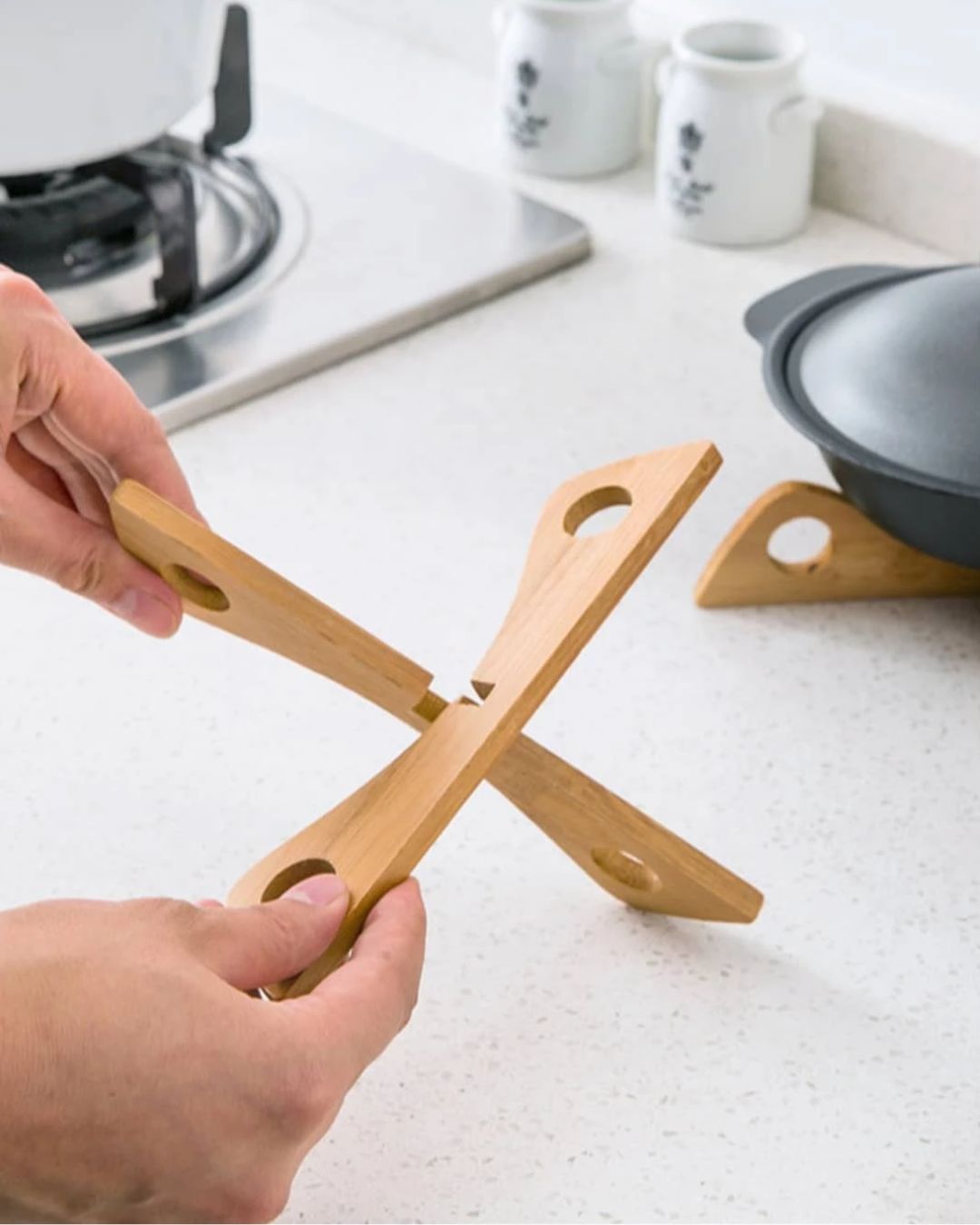 Bamboo Cross Pot Stand