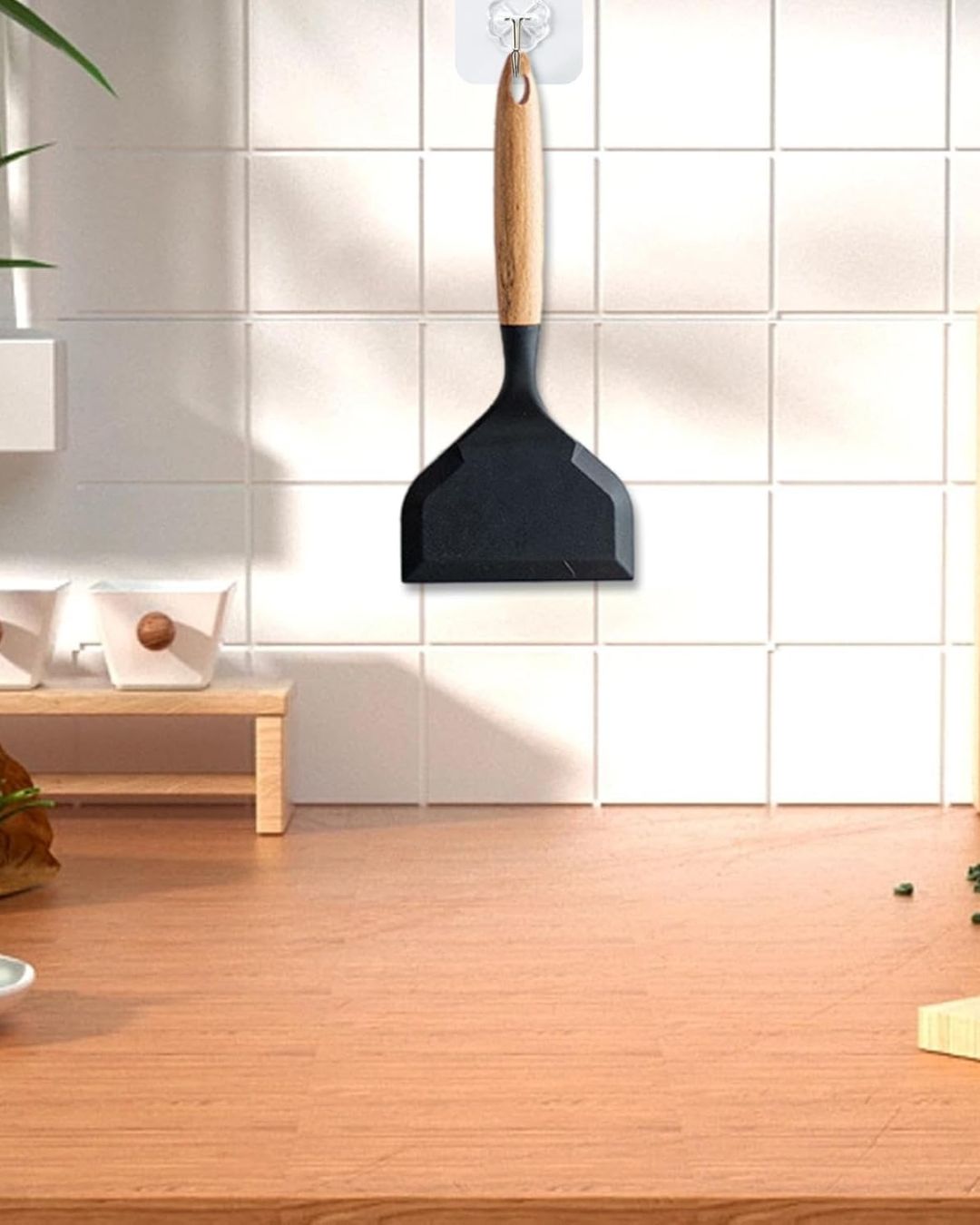 Silicone Wide Spatula Turner with Wooden Handle