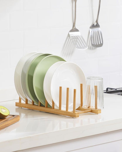 6-Compartments Bamboo Wooden Rack