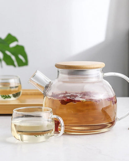 High Borosilicate Glass Teapot with Infuser & Bamboo Lid