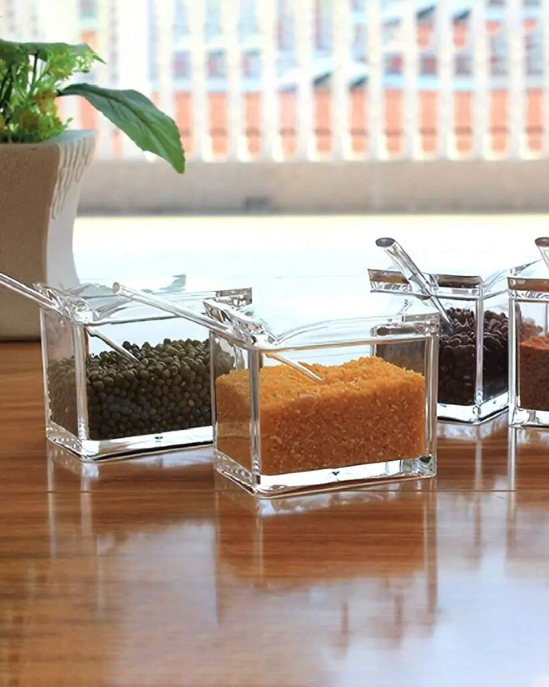 Transparent Spice Box Serving Set with Spoons