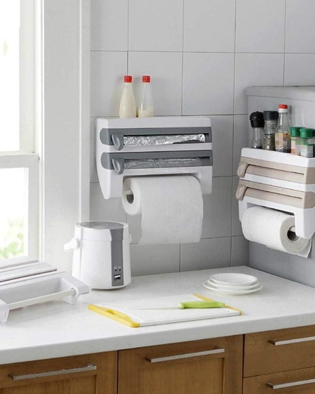 4 in 1 Wall-Mounted Plastic Cling Wrap Dispenser
