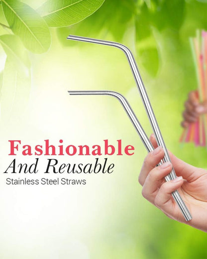 Bent Stainless Steel Straw Set with Brush