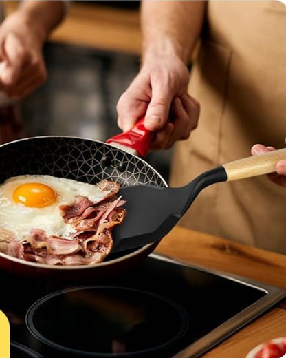 Silicone Wide Spatula Turner with Wooden Handle