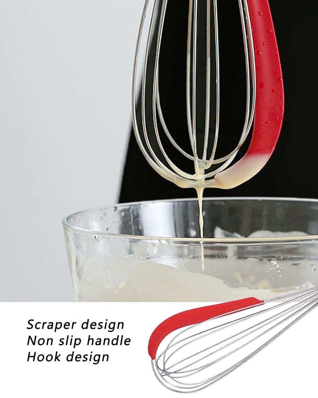 2-in-1 Stainless Steel Whisk with Integrated Bowl Scraper