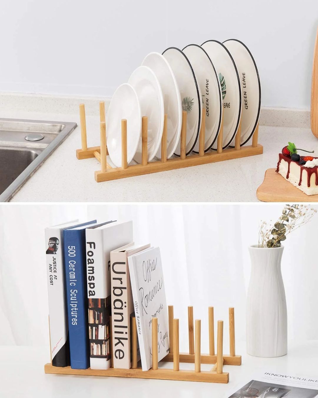 6-Compartments Bamboo Wooden Rack