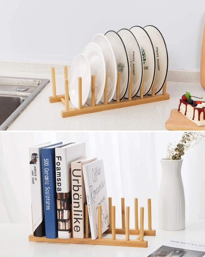 6-Compartments Bamboo Wooden Rack