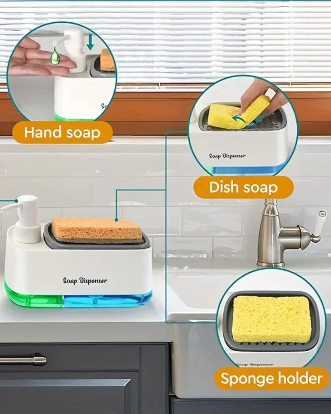 Dual Soap Dispenser with Sponge Holder