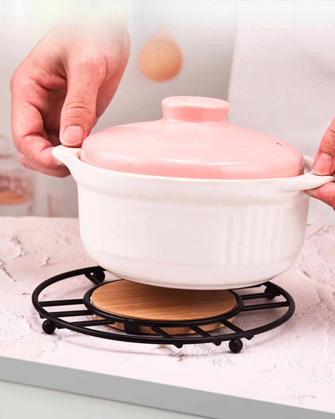 Metal Trivet with Wooden Centre