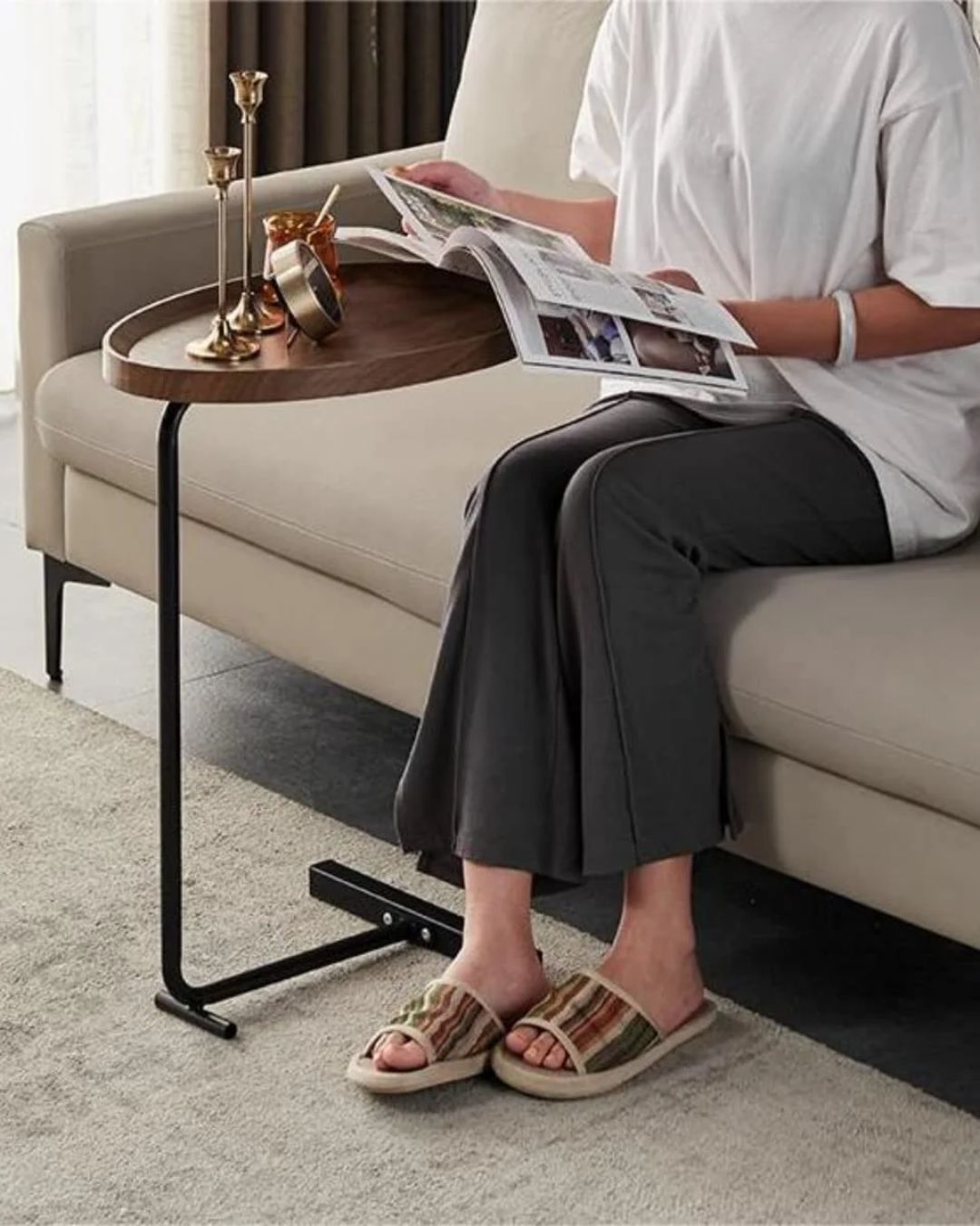 C-Shaped End Table for Couch