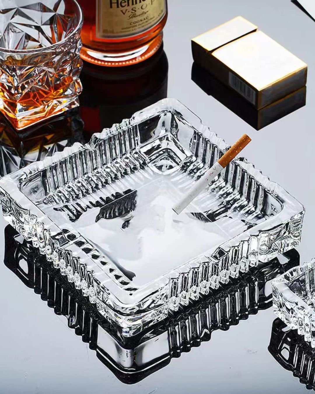 Square Crystal Glass Smoking Ashtray