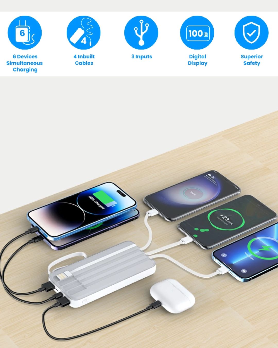 20000mAh Power Bank with Built in Cables
