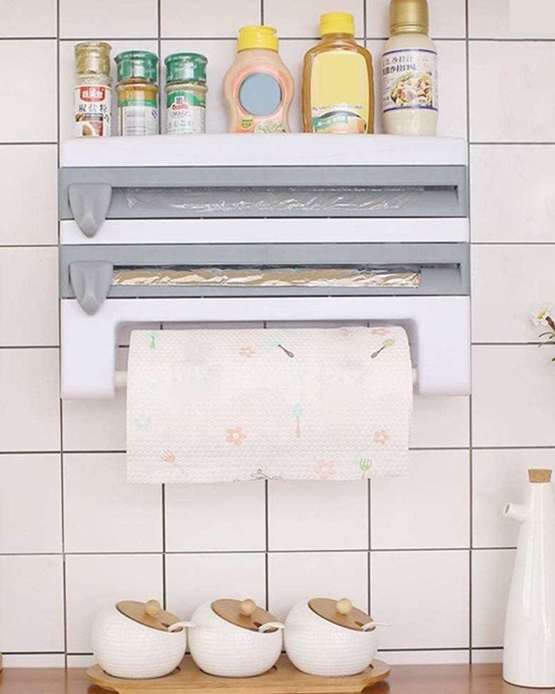 4 in 1 Wall-Mounted Plastic Cling Wrap Dispenser