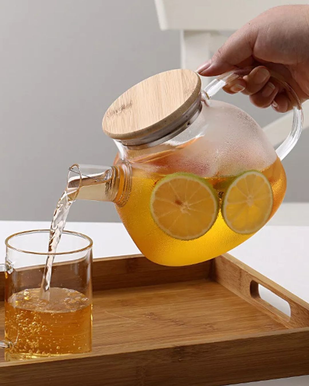High Borosilicate Glass Teapot with Infuser & Bamboo Lid